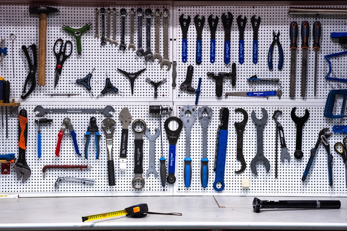 Organized workshop with hanging tools
